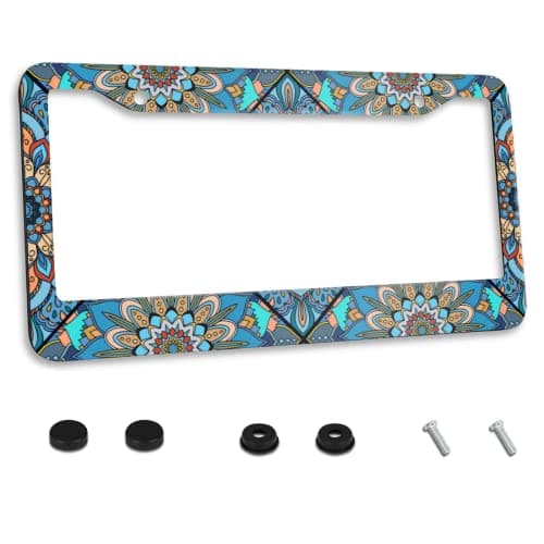 Boho Brown Blue License Plate Frame Stainless Steel Car Accessories Personalized License Plate Fits Standard US Vehicles Size 122 x 6 Inches for Men Women