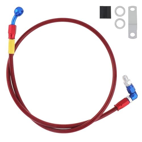 Windance 39 100cm Motorcycle Hydraulic Brake Clutch LineM10 90 Degree Flexible Steel Braided Brake Oil Hoses Pipe with 28 Degree Banjo Fit for ATV Motocross Pit Dirt Street Racing bike Red