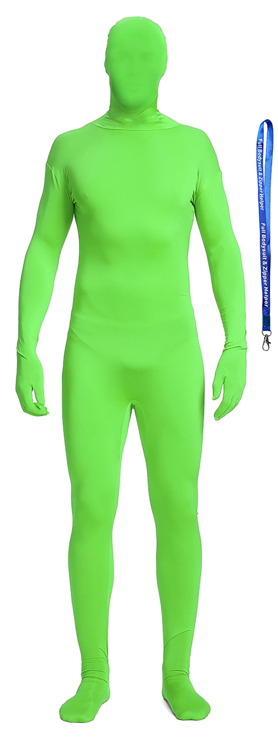 Full Bodysuit With Zipper Helper Spandex Unisex Unitard Tights Suit Zentai Cosplay Costume (Medium, Lime Green)