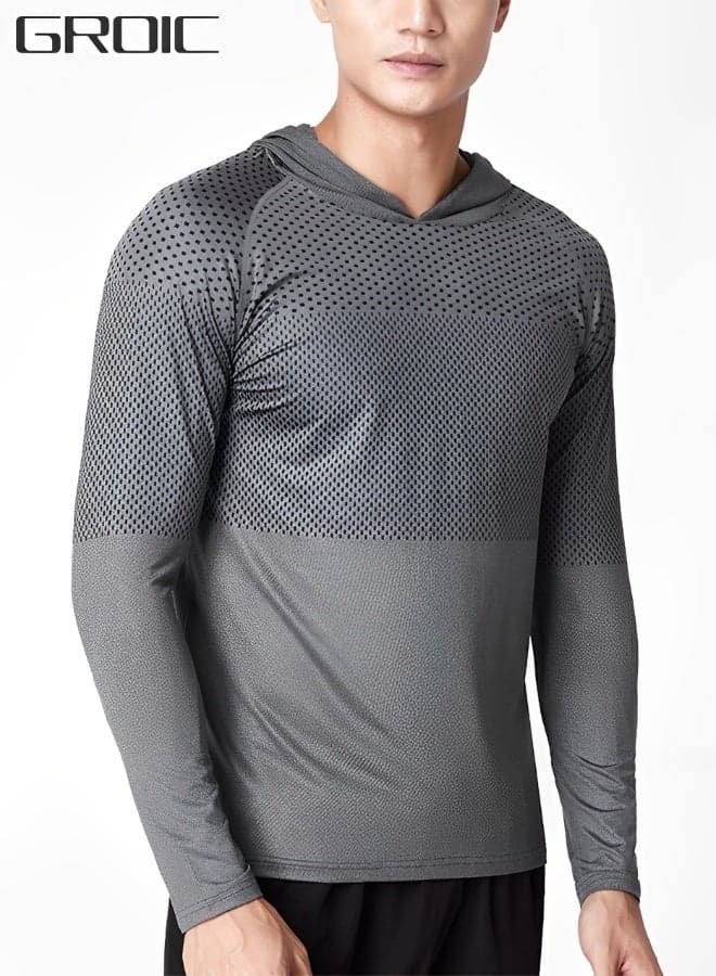 Men's Sun Protection Long Sleeve Running Shirt with Hood – Lightweight Gym Workout Hoodie