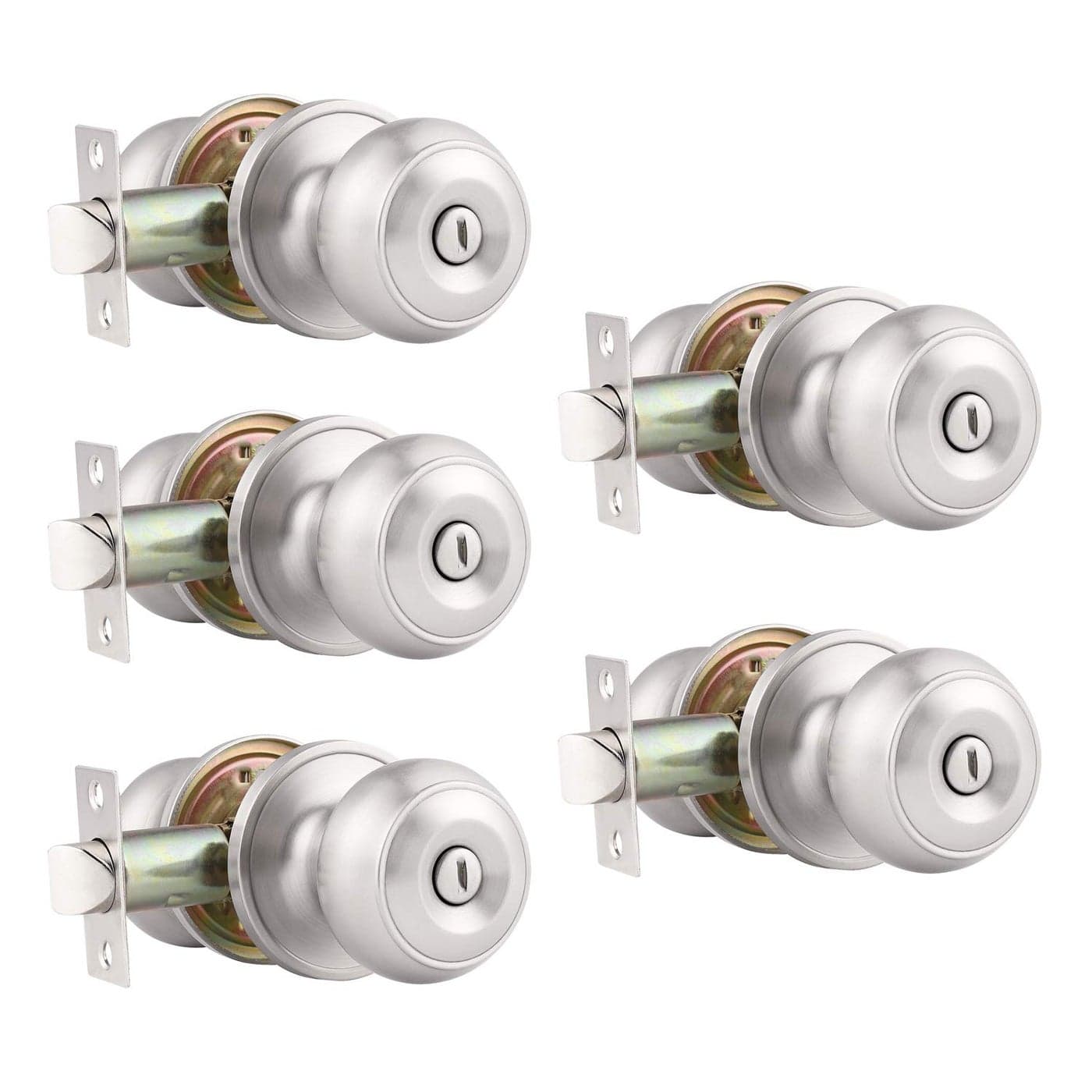 Probrico 5 Pack Round Privacy Door Knob(Thumb Turn Lock on The Inside), Keyless Doorknobs Interior/Exterior Lockset,Privacy Knobs for Bedroom/Bathroom,Satin Nickel Modern Design Door Hardware
