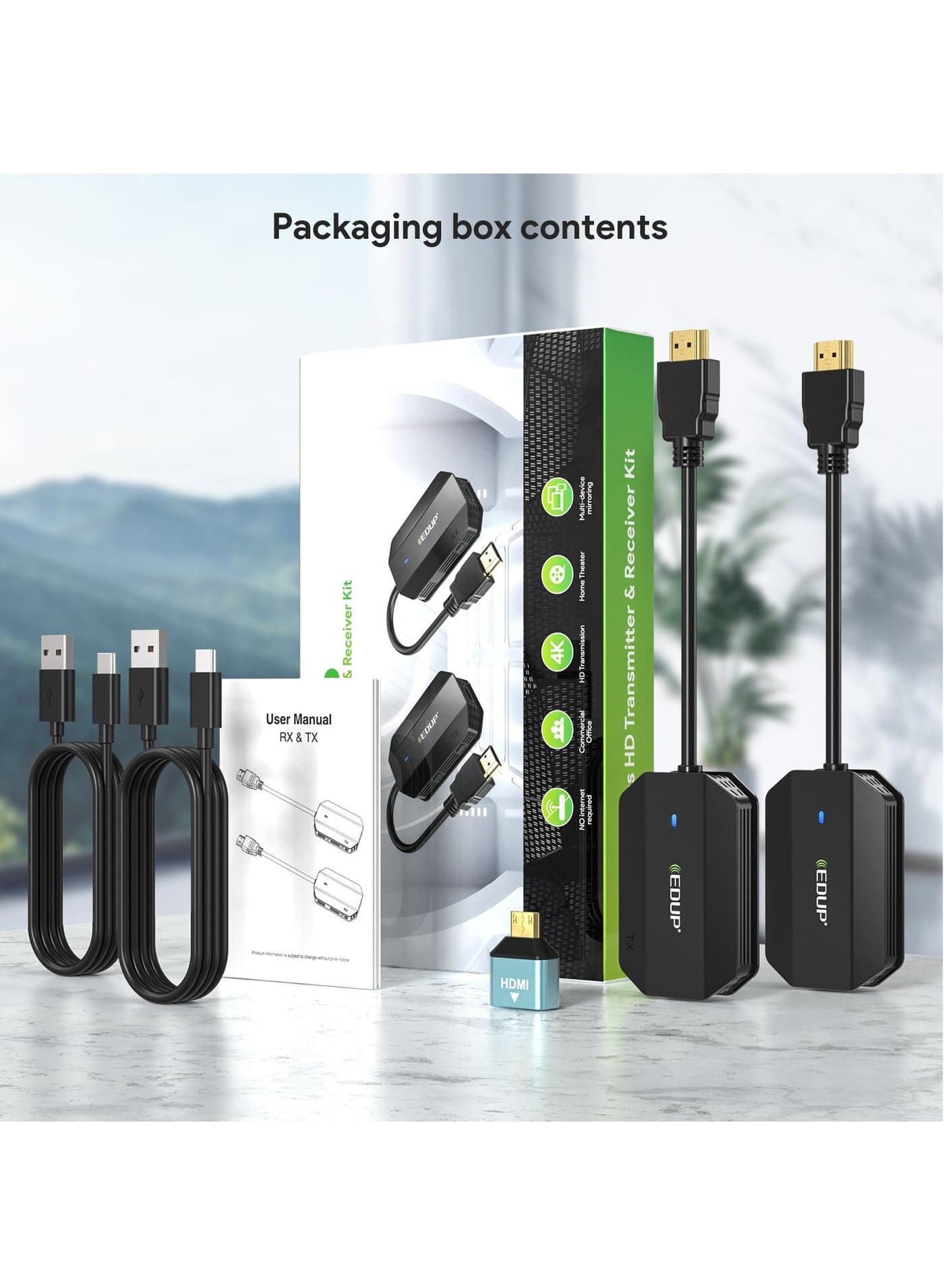 Wireless HDMI Transmitter and Receiver, Plug Play, Wireless HDMI Extender Kit, Support 5GHz for Streaming Media Video/Audio/File for Laptop/PC/Camera/Phone to Monitor/Projector/HDTV
