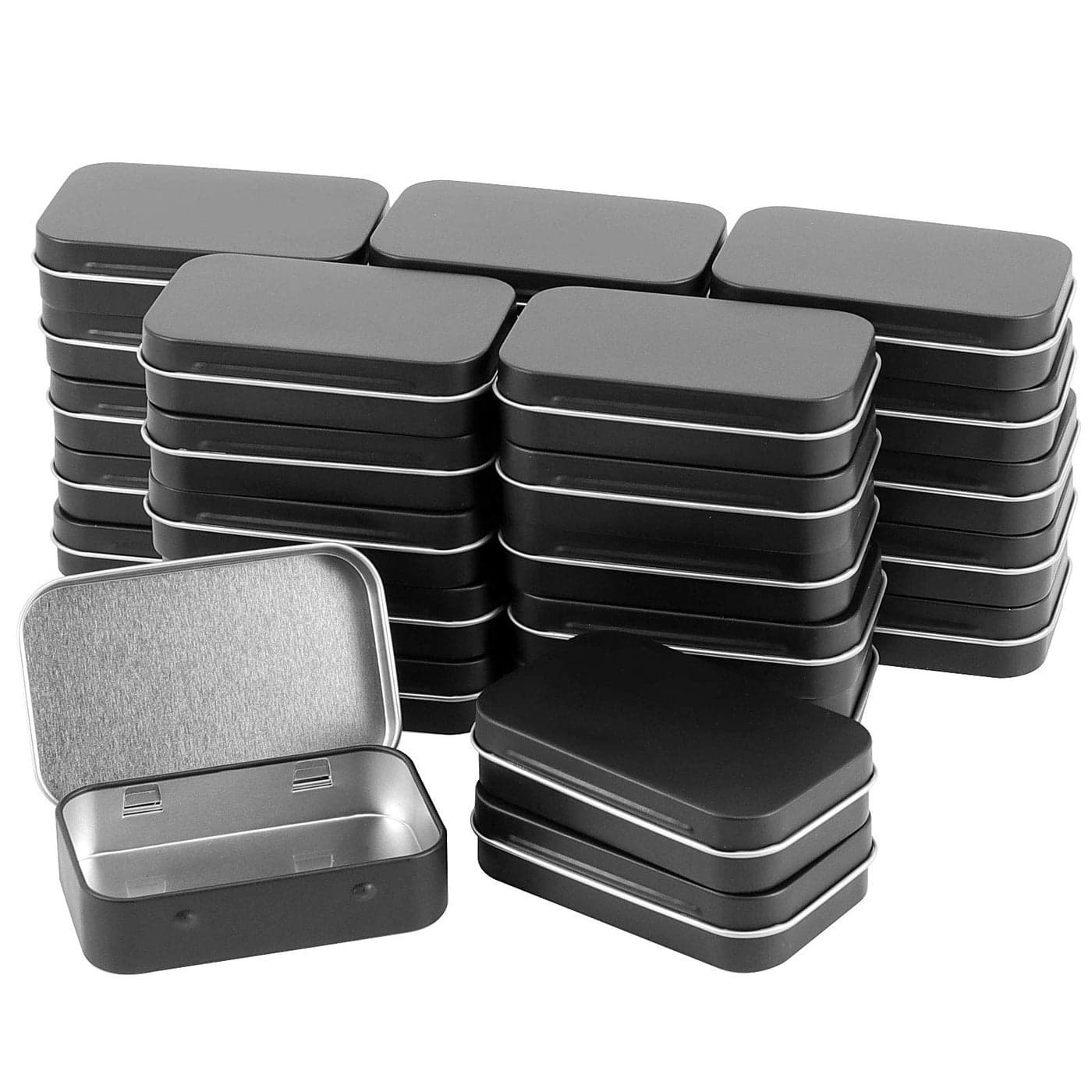 ZOENHOU 60 Pack Metal Rectangular Empty Hinged Tins Black Mini Portable Box Containers Tin boxes with Hinged Lids Small Tins for Storage Home Organizer 37 x 24 x 09 Inch