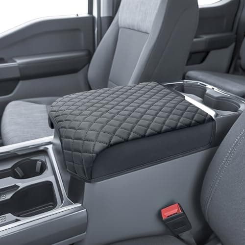 PIMCAR Center Console Cover for 2023 2024 2025 2026 Ford F250 F350 F450 F550 Super Duty, PU Leather Armrest Cushion Protector Anti-Scratch (Fits Bucket Seat Console Only)