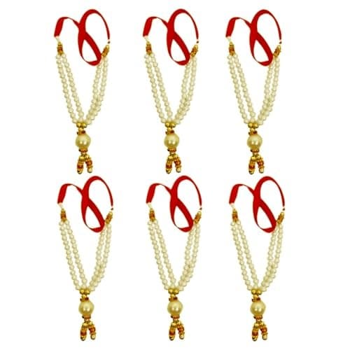 DT DECTONE Religious Moti Ki Mala for God Idol Pearl Beads for Murti Statue Gods Idols, for Temple Idols, Pooja Haar for Idols - (Cream, Pack of 6)