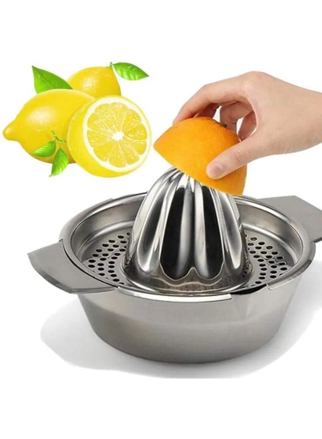 Multi-Purpose Stainless Steel Manual Citrus Juicer with Strainer, Heavy Duty Hand Press Juice Extractor for Orange, Lemon, Lime & Grapefruit, Kitchen Essential for Fresh Juicing