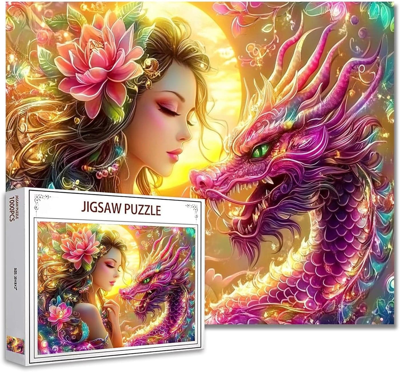 Jigsaw Puzzles 1000 Pieces for AdultsBeautiful Woman with Ornate Pink Dragon PuzzleChallenging Puzzle Perfect for Game NightsDIY Home Wall DecorSacred Fantasy Fairy Puzzles Art 27 x 20