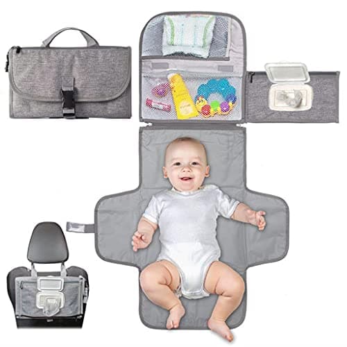 SNOWIE SOFT� Baby Changing Mat with Organizer Bags, Foldable and Detachable Changing Pad for Baby Diaper Bag, Changing Table Pad. One-Hand Diaper Change Pad. Baby Shower Gifts, Newborn Baby Essentials