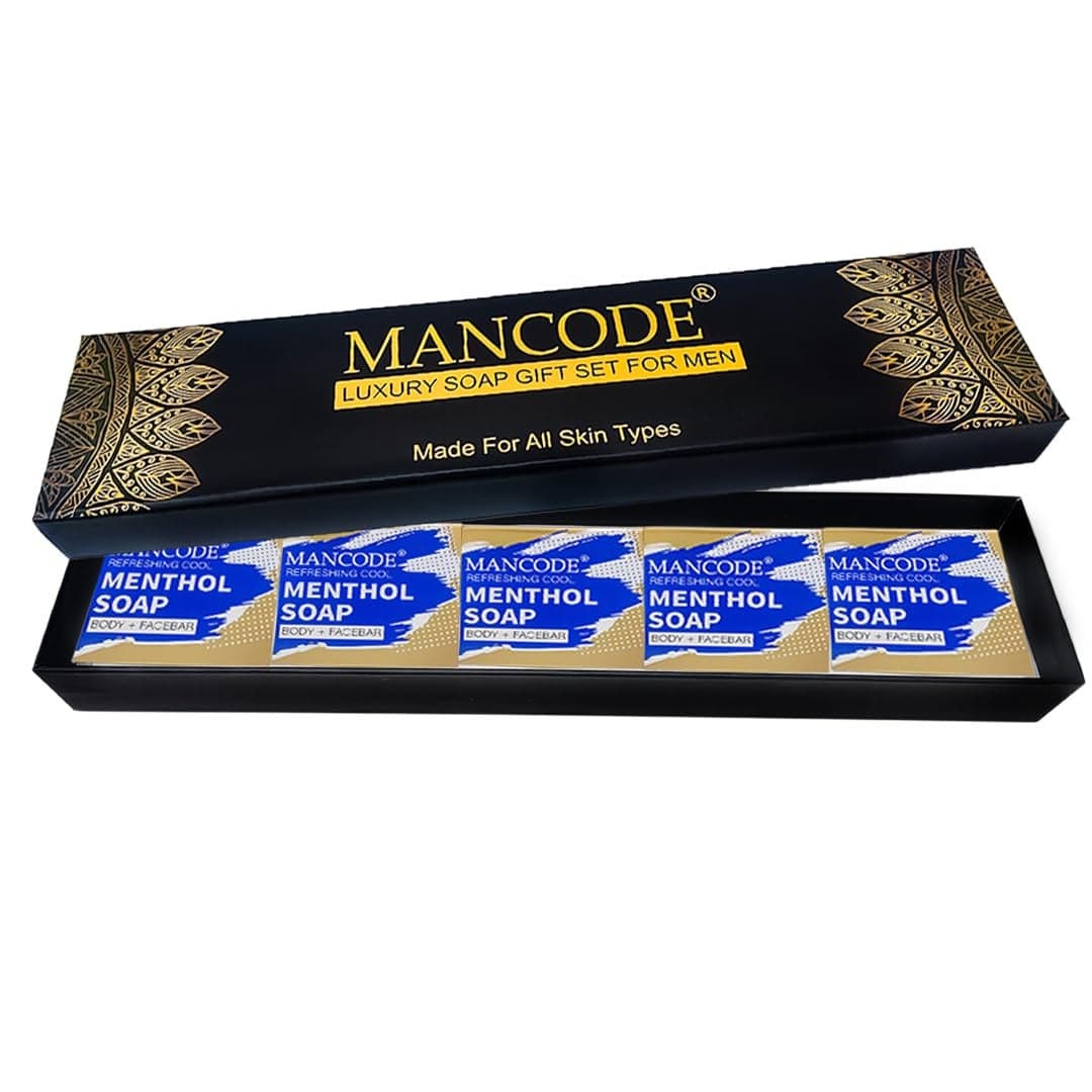 Mancode Luxury Soap Gift Set For Men With Pack of 5 Menthol Soap Bars Deep Cleansing Soap Provides Natural Glow Daily Bathing Bar Soap For Men For All Skin Types Pack of 5 625g