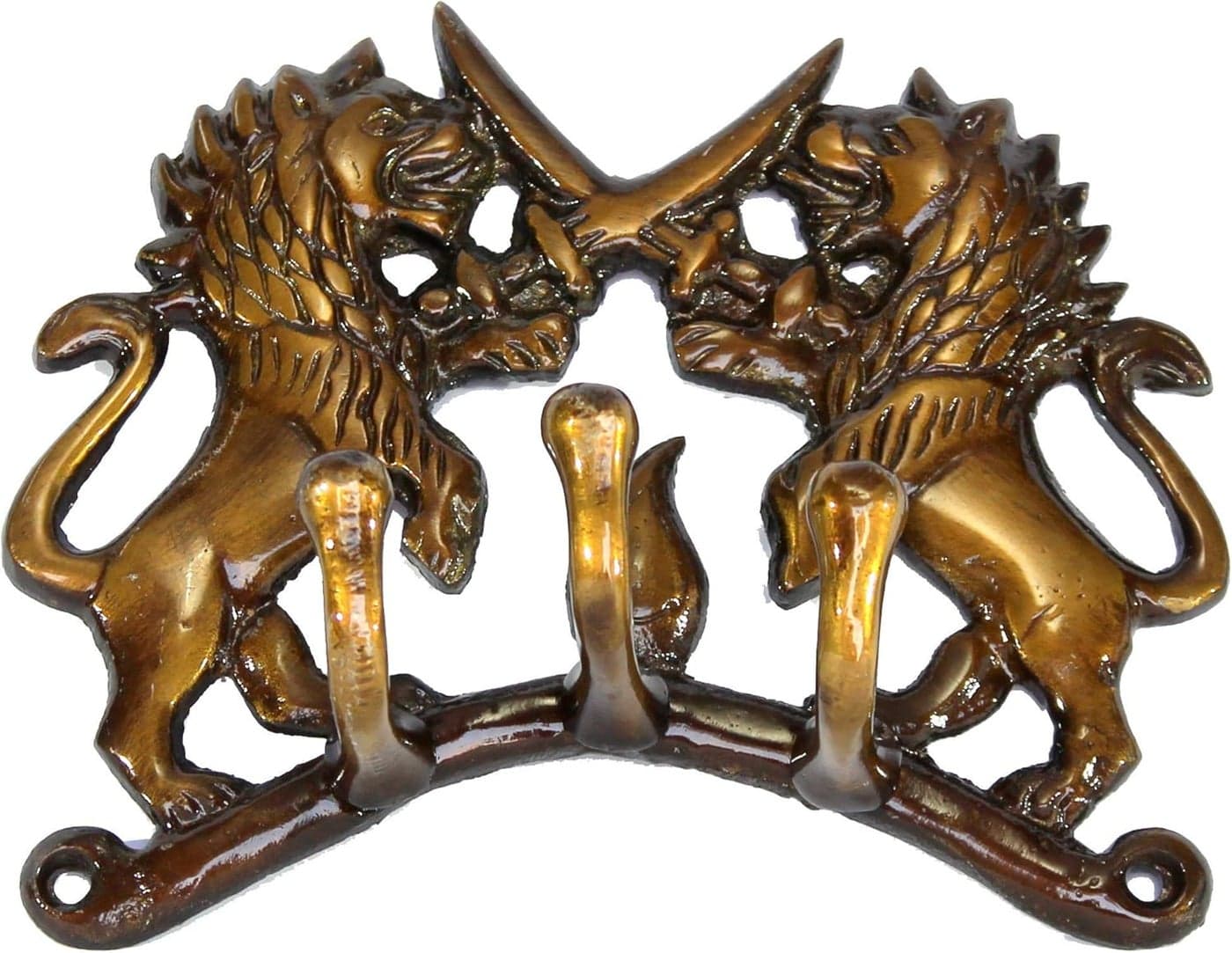 eSplanade Brass Fighting Lions Key Stand Key Holder Hanger Hook Wall Key Holder Keys Rack Hook Key Hanging Hooks Multi