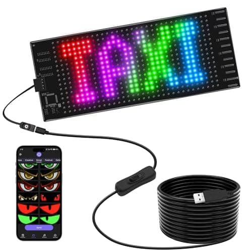 Multifunctional Bright 1PCS Programmable LED Car Sign for Windshield 7x3in App Control Flexible LED Matrix Window Display Custom Text Scrolling Message Board for Rideshare Delivery Auto