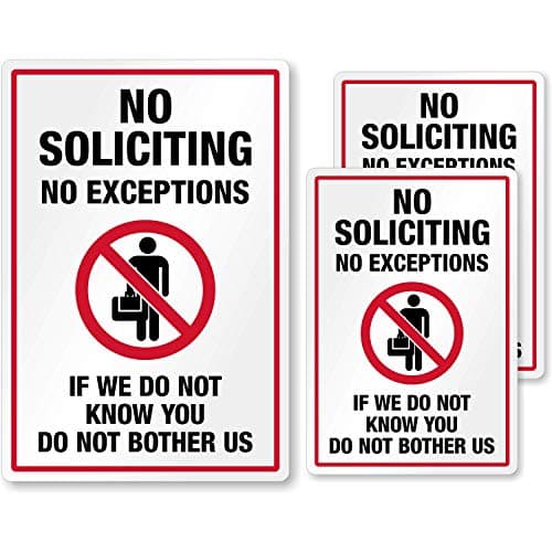 SmartSign 3-Pack 'No Soliciting No Exceptions If We Do Not Know You Do Not Bother Us' Sticker Label Set, Reflective Labels/Decals, 7-Year Outdoor Life, Peel-Off Adhesive, USA-Made