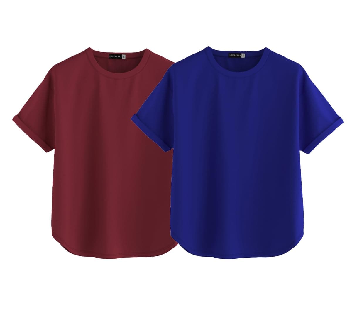 JUNEBERRY® Pure 100% Cotton Oversized Loose Baggy Fit Round Neck with Drop Shoulder Maroon & Royal Blue Half Sleeves Boyfriend T-Shirt for Women & Girls (PO2_BF_40MR_39RB_XXL)