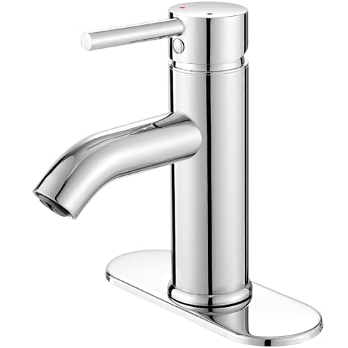 VOTON Modern Bathroom Faucet Chrome Single Handle One Hole Sink Faucet Commercial Lavatory Vanity Sink Faucet with 3/8" Hoses and Deck Plate