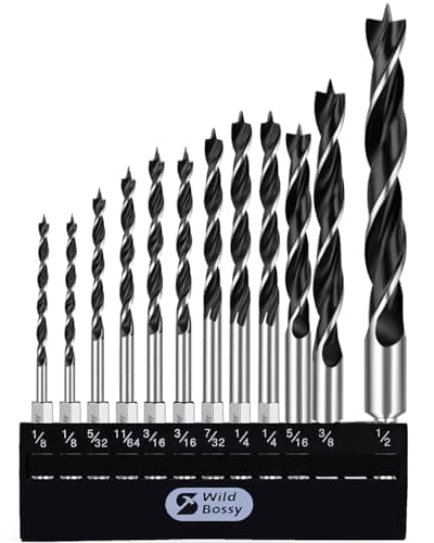 Brad Point Drill Bit Set 12Pcs (1/8" - 1/2") Hex Drill Bit Set with Double Flutes Design for Hardwood, Plywood, Plastic Round Holes in All Types of Wood