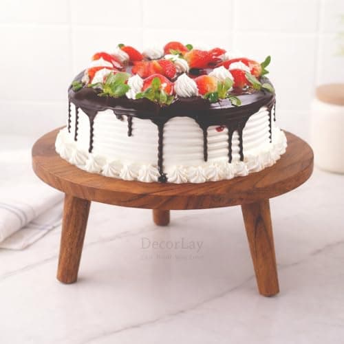 Decorlay Acacia Wood Round Footed Serving Board | Removable-Leg Pedestal Riser Cake Stand | Charcuterie, Cheese, Bread, Fruit & Vegetable Platter Tray