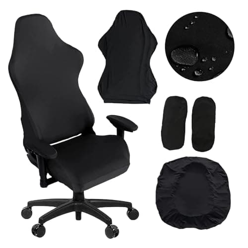 Master Pink Gaming Chair Cover, Ergonomic Office Computer Game Chair Slipcovers, Stretchy Polyester Covers, 4pc/Set with Armrest Covers/Back/Seat Cover for Reclining Racing Gaming Chair Black