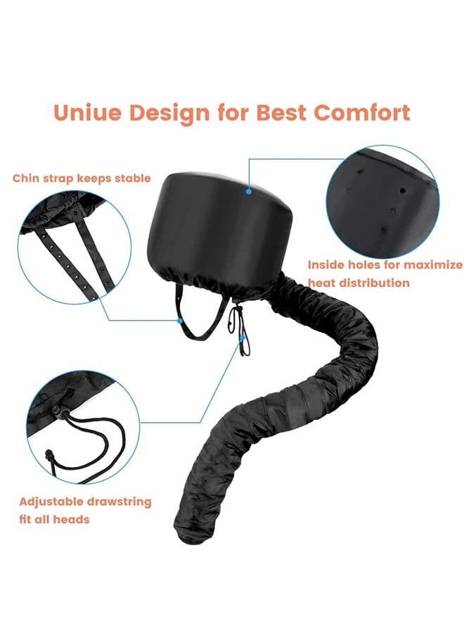 Bonnet Hood Hair Dryer Attachment Set - Soft Adjustable Hooded Bonnet for Hand Held Hair Dryer - Including Head Band for Drying Styling Curling Deep Conditioning
