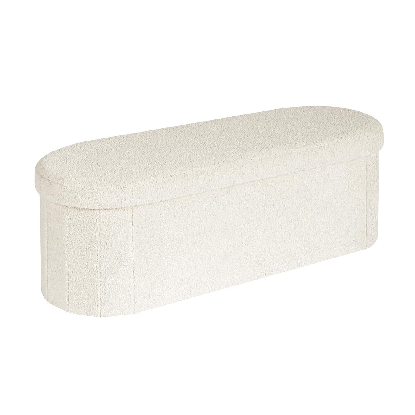 PINPLUS Storage Ottoman Bench Tufted Oval Ottomans Bench Foot Rest Toy Chest Box Velvet Bench with Storage 43x15x15 White