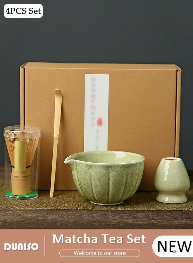 Matcha Whisk Set, 4pcs Japanese Tea Set,Matcha Bowl, Matcha Bamboo, Whisk Scoop Sifter, Matcha Whisk Holder,Traditional Matcha Tool Set for Matcha Tea Ceremony