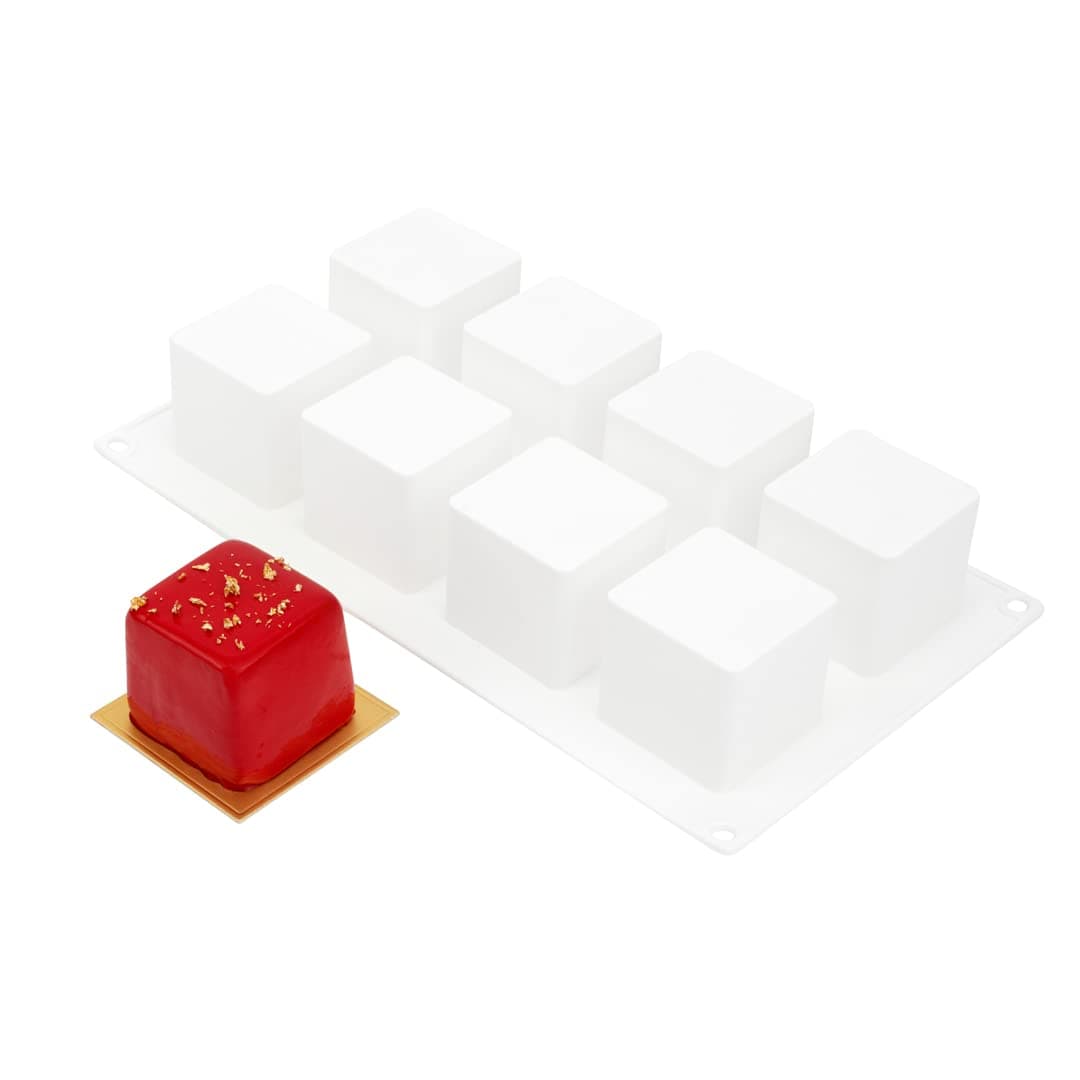 Pastry Tek 8 Cavities Square Cupcake Pans 10 OvenReady Square Molds Flexible Freezable White Silicone Petit Four Molds Easy Release For Baking Restaurantware