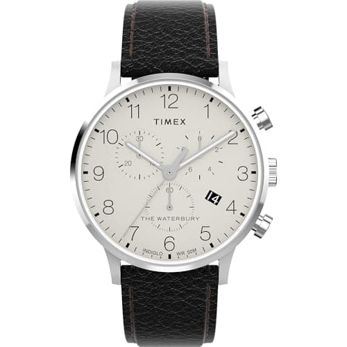 Timex Men's Waterbury Classic 40mm Watch - Black Strap Cream Dial Stainless Steel Case