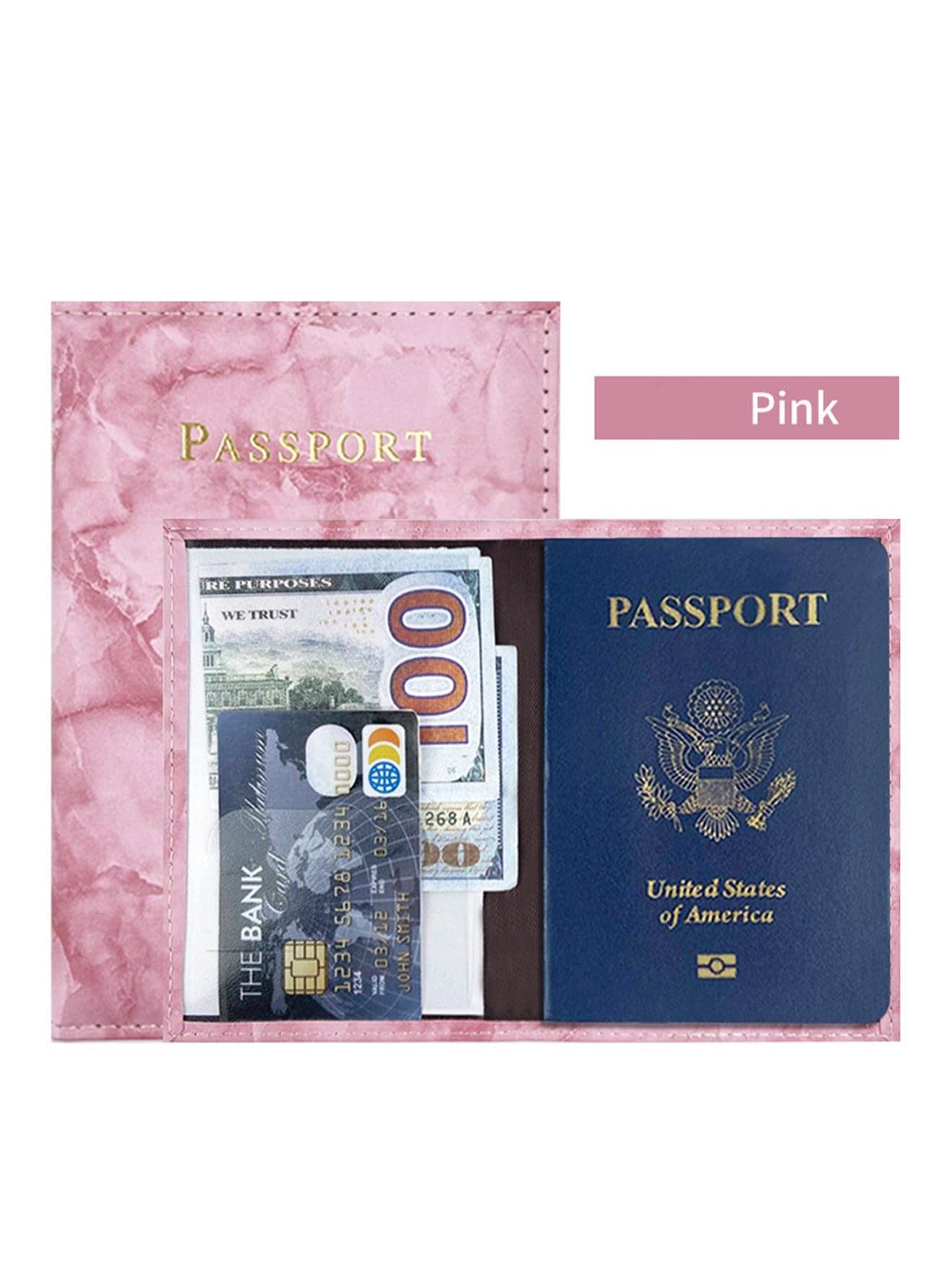 Pink Passport Holder Wallet Case, Passport Holder Marble With Rfid Blocking, Leather Travel Document Holder For Men And Women Travel Accessories