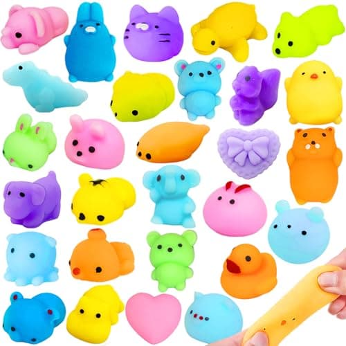 28 Pack Random Mochi Squishies Toys Easter Basket Stuffers for Kids Toddlers Stress Relief Squeeze Fidget Toys Easter Party Favors for Boys Girls Goodie Bags Fillers Birthday Gifts Classroom Prizes