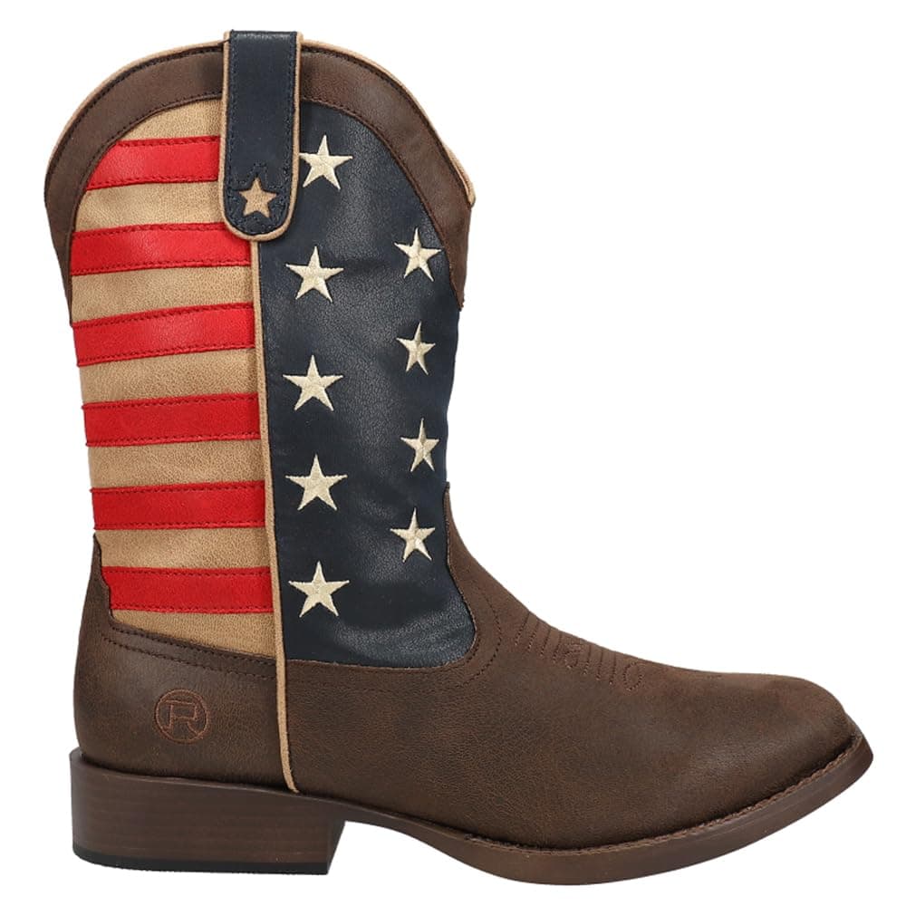 ROPER Mens American Patriotic Square Toe Pull On Casual Boots Mid Calf Brown Size 85 D