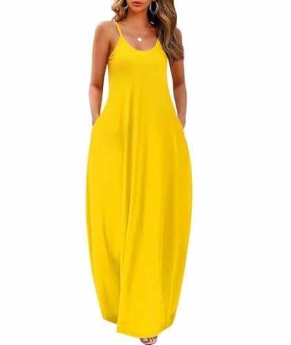 Wolddress Womens 2025 Casual Sleeveless Sundress Plus Size Loose Plain Long Summer Beach Maxi Dress with Pockets Yellow 3X