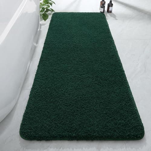 AROGAN Luxury Long Bathroom Runner Rug, 24x60 Inch Thick Soft and Absorbent Non Slip Bath Mat, Rubber Backing Quick Dry Rugs Carpets, Machine Washable Plush Mats for Shower Floor, Deep Green
