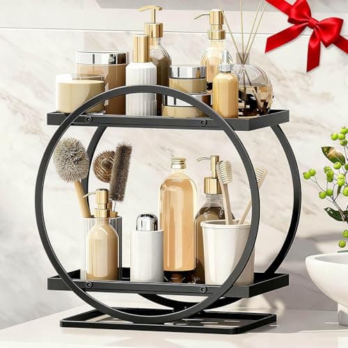 YIWANFW Bathroom Counter Organizer, Black Perfume Organizer for Dresser, 2 Tier Bathroom Organizer Countertop, Vanity Makeup Organizers, Skincare Display Tray for Bathroom Sink Storage