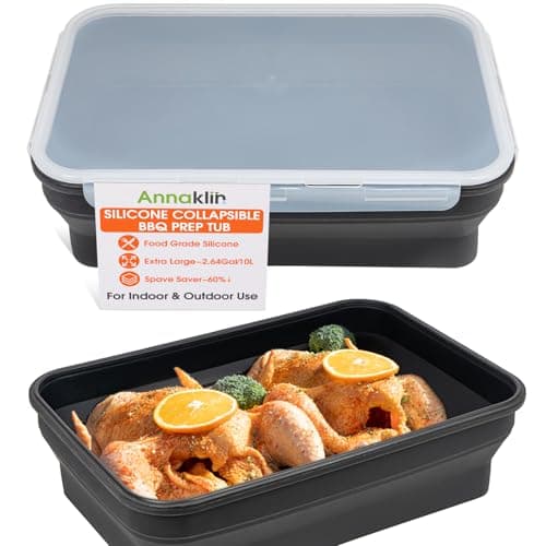 Silicone Collapsible Marinating Container with Lid for Meat 264Gal10L Extra Large Collapsible BBQ Prep Tub Transparent Locking Lid XL Grill Prep Trays and Carry System BBQ MustHave Black