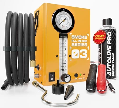 Automotive Smoke Machine Leak Tester for EVAP with Builtin Air Motor and Pressure Gauge Model 03 Exhaust Smoke Detector Tools Kit Car Smoke Machine with Flow Meter and Smoke Fluid Orange