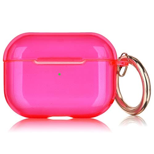 AIRSPO Clear Case for AirPods Pro Charging Case, Soft TPU, Crystal Clear, Wireless Charging Compatible, Neon Hot Pink
