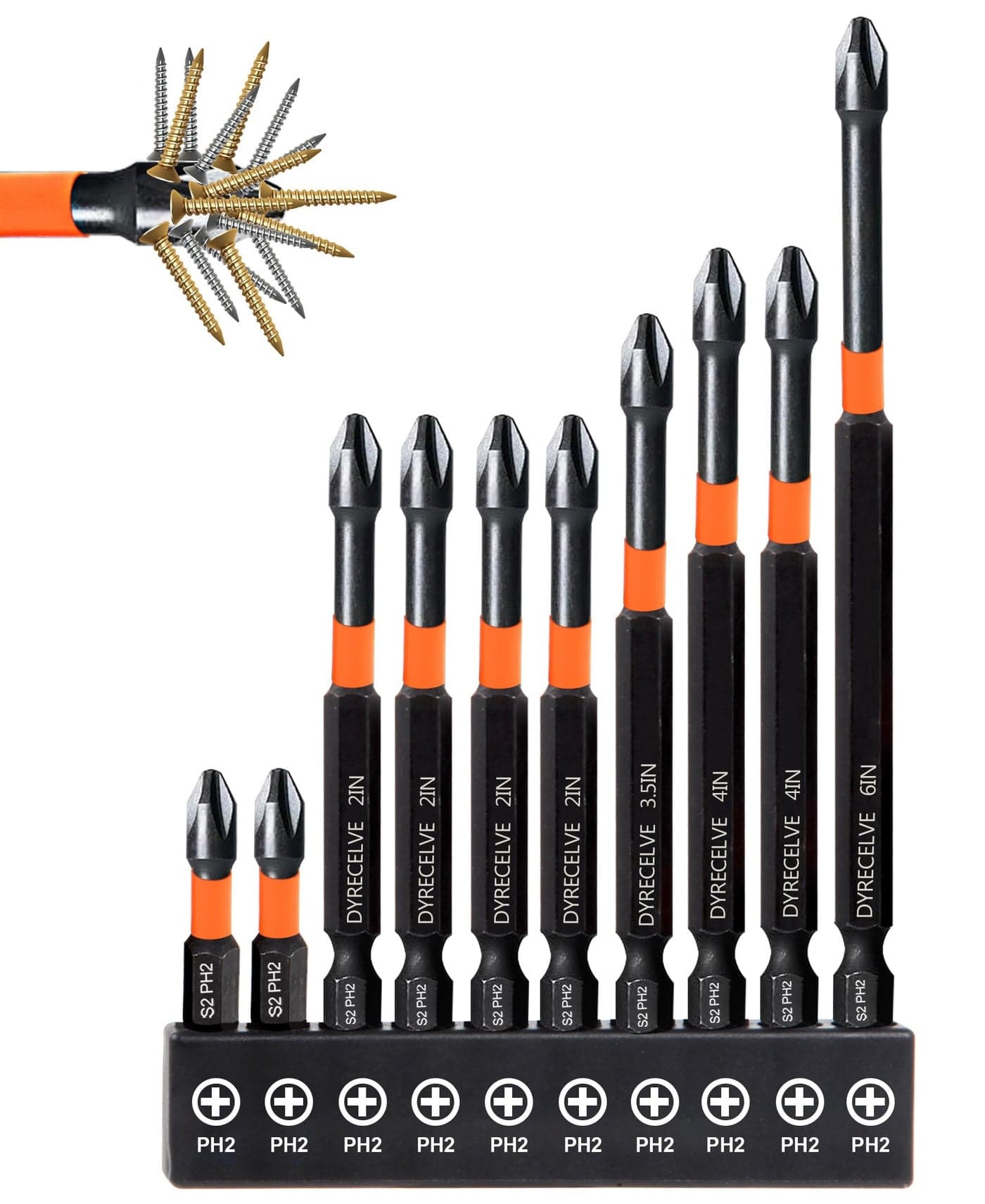 10Pack Phillips Bits 2 Impact Magnetic 1Inch to 6Inch Long Phillips Head Drill Screwdriver Bits PH2 Premium S2 Steel 14 Hex Shank for Impact Drivers Professional DIY Use