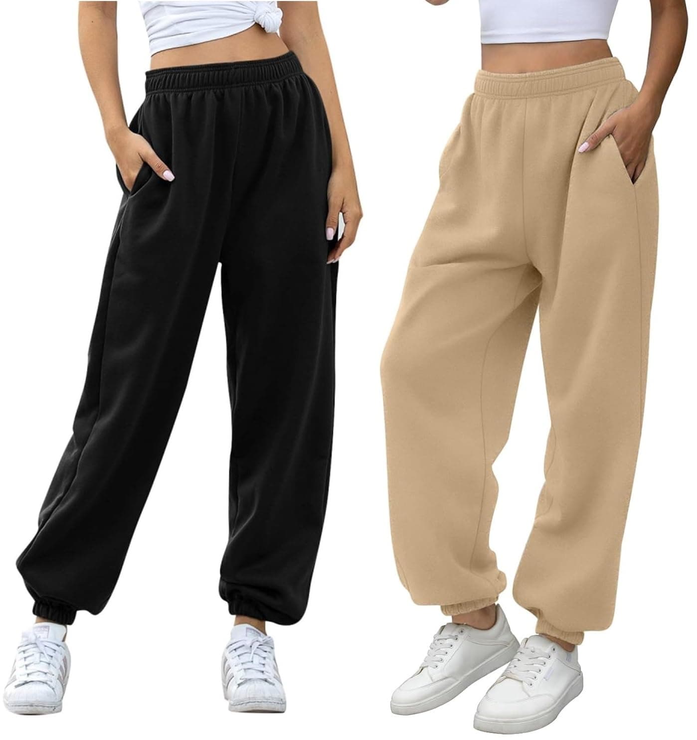 Q - RIOUS Women's Jogger Style Trouser Black Beige