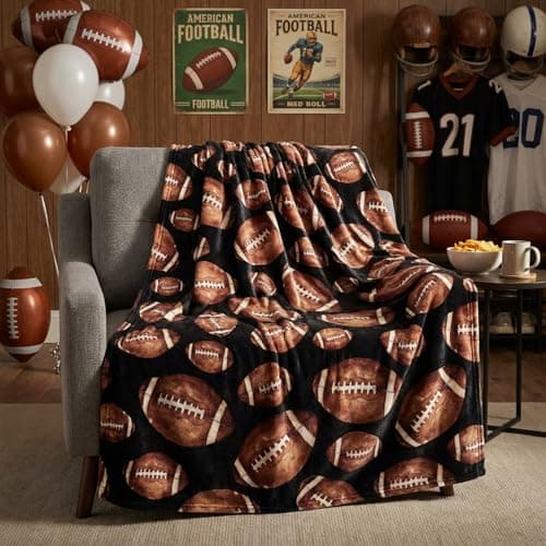 Horaldaily Football Flannel Blanket Throw, Football Black Soft Fuzzy Plush Cozy Fleece Blankets for Couch Sofa Bed Lounging, Ideal Gifts for Kids Adults Self, 50x60