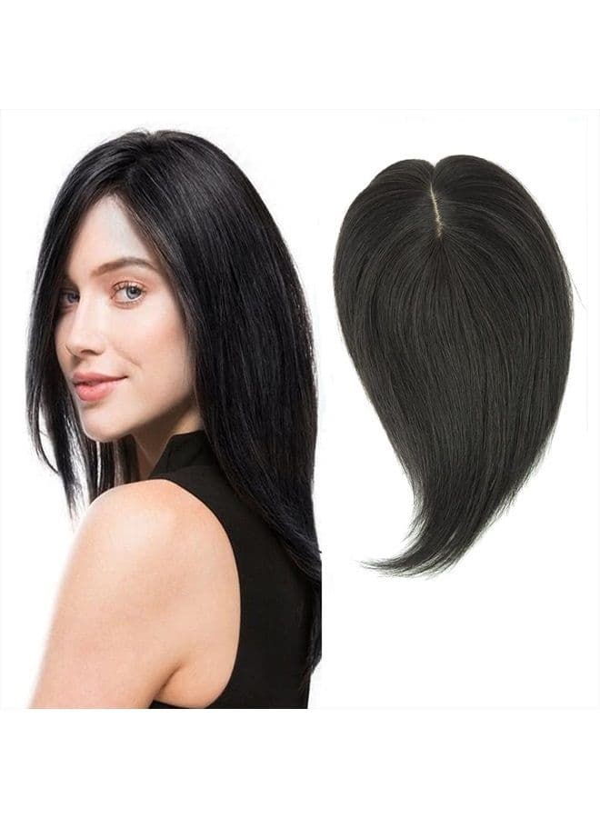 Real Human Hair Piece Pu Similar to Silk Base Women Topper or Toupee Wiglet Top Thin Loss Hair 5x8 Natural Black 20cm