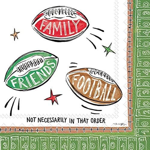 Boston International IHR 3-Ply 20-Count Cocktail Beverage Paper Napkins, 5 x 5-Inches, Family Friends Football