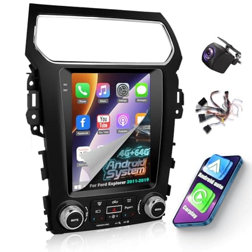 4G+64G Android Car Stereo for Ford Explorer 2011-2019, 9.7 Inch HD Touchscreen Radio with Wireless Carplay/Android Auto/5GHz WiFi/32EQ DSP/GPS/Mirror Link/SWC, AHD Backup Camera