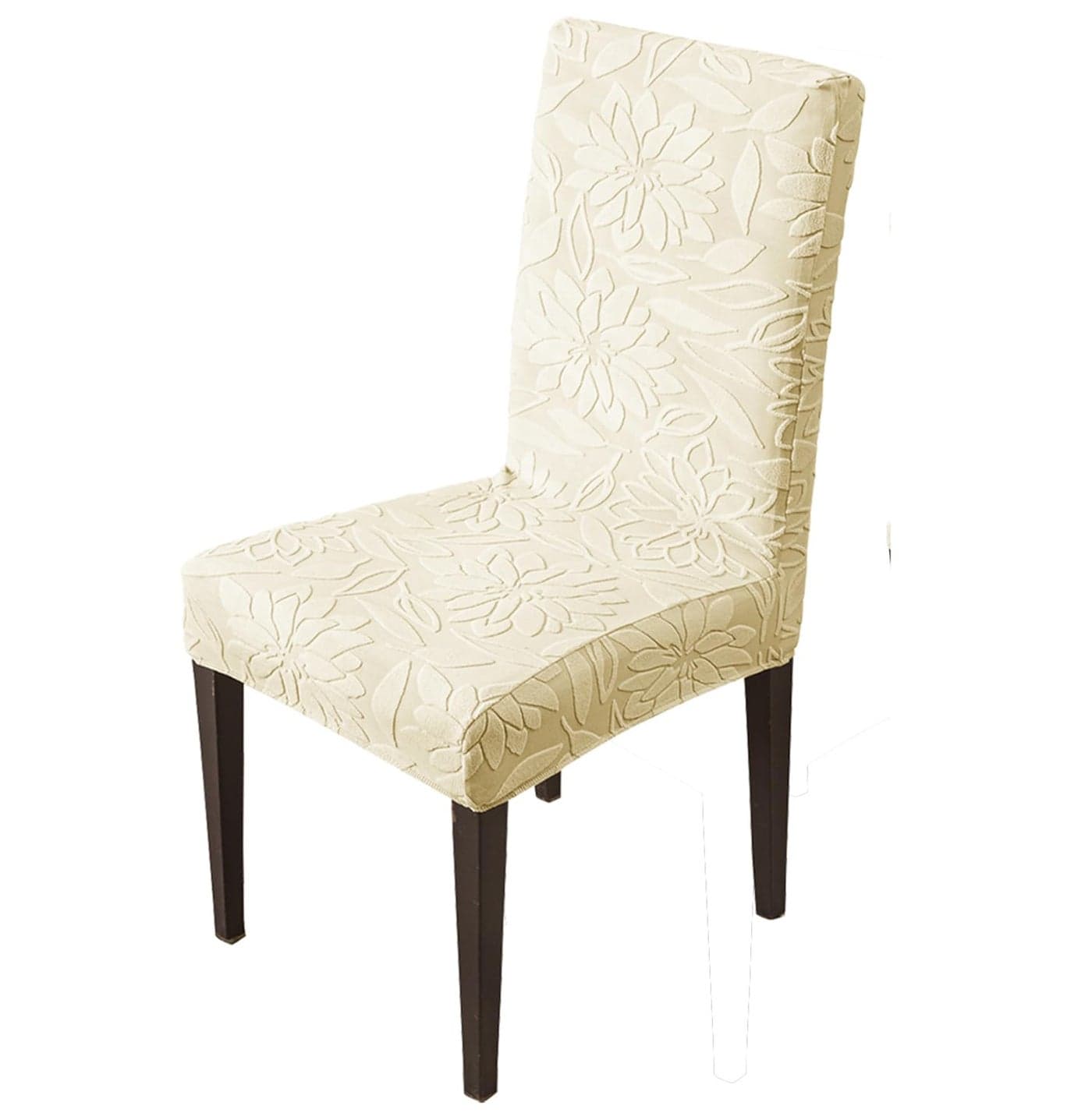 House of Quirk Stretchy Universal Camellia Jacquard Waterproof Chair Cover Removable & Washable Short Dining Chair Cover Protector Seat Slipcover (Beige,Pack of 1)