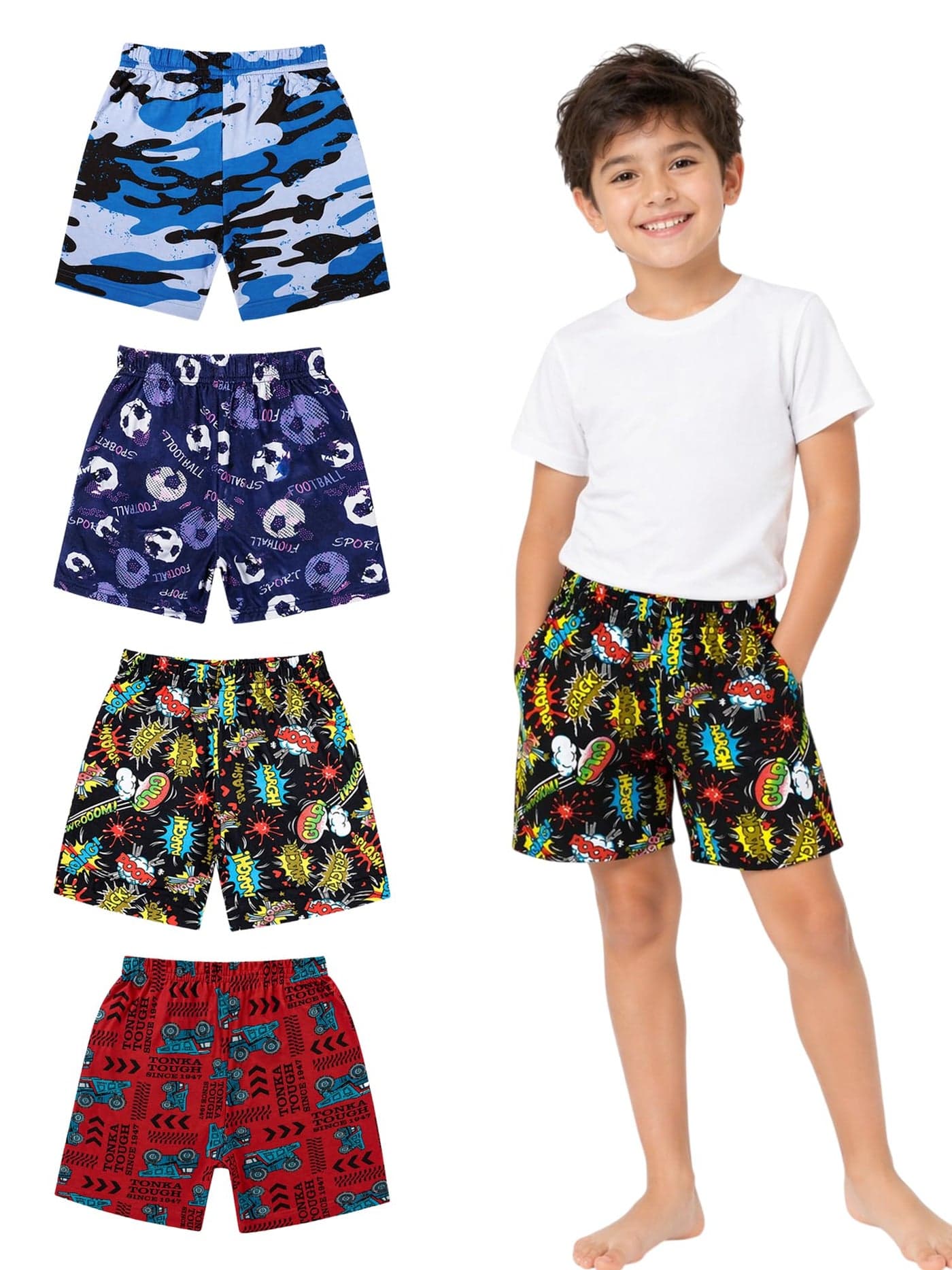 BODYCARE Kids Boys Shorts | Stylish | Fashionable | Comfortable and Durable Shorts for Boys | Pack of 4 - Assorted (KIA1601-PK004_P4)