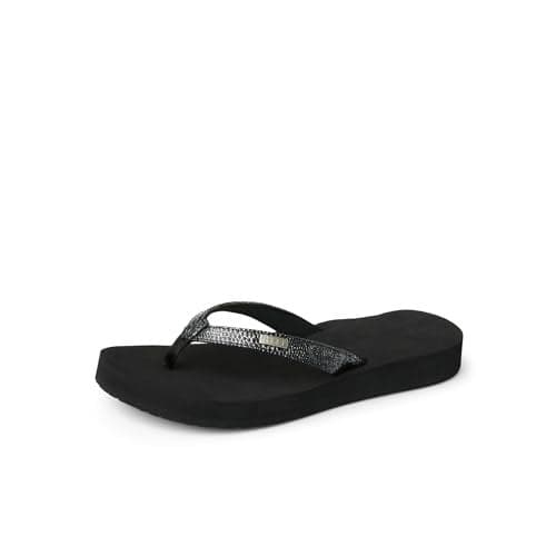 Reef Star Cushion Sassy Womens Flip Flop, Ultra Soft Cushion Footbed, Arch Support, Black/Silver, 7