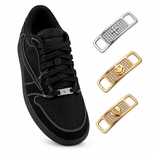ICEDIAMOND Iced Out Charm Shoelace Pin Tags 2Pcs Gold Plated Brass Bling Zirconia Stylish Shoes Accessory for Classic Sneakers Streetwear Shoes SmileWhite