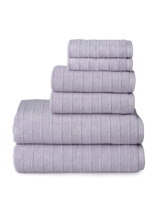 James 6 Piece Towel Set | 2 Bath Towels 2 Hand Towels 2 Washcloths | Stripe Textured White Bathroom Towels | Soft & Absorbent Towels for Bathroom | Quick Dry Towels | 100% Cotton | College Essentials