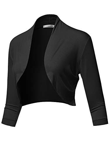 SSOULM Women's 3/4 Sleeve Open Front Bolero Shrug Cardigan Black L