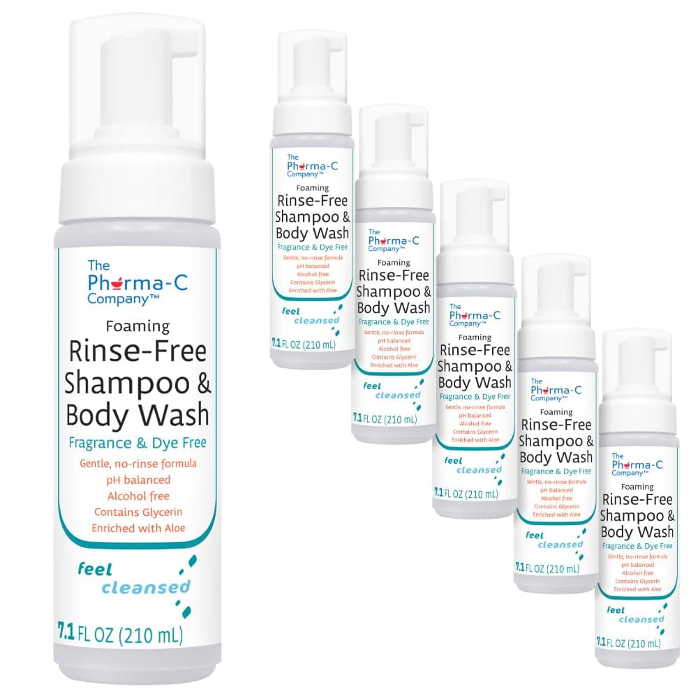 PharmaC Foaming Rinse Free Shampoo Body Wash 6 pack Fragrance Dye Free Hospital Tested Gentle NoRinse Formula Leaves Hair Body Fresh Clean