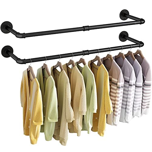 UlSpeed Wall Mounted Clothes Rack 315in Industrial Pipe Wall Mount Clothing Rack Heavy Duty Iron Garment Racks Space Saver Multipurpose Hanging Rod for Laundry Room Closet Storage 2 Packs