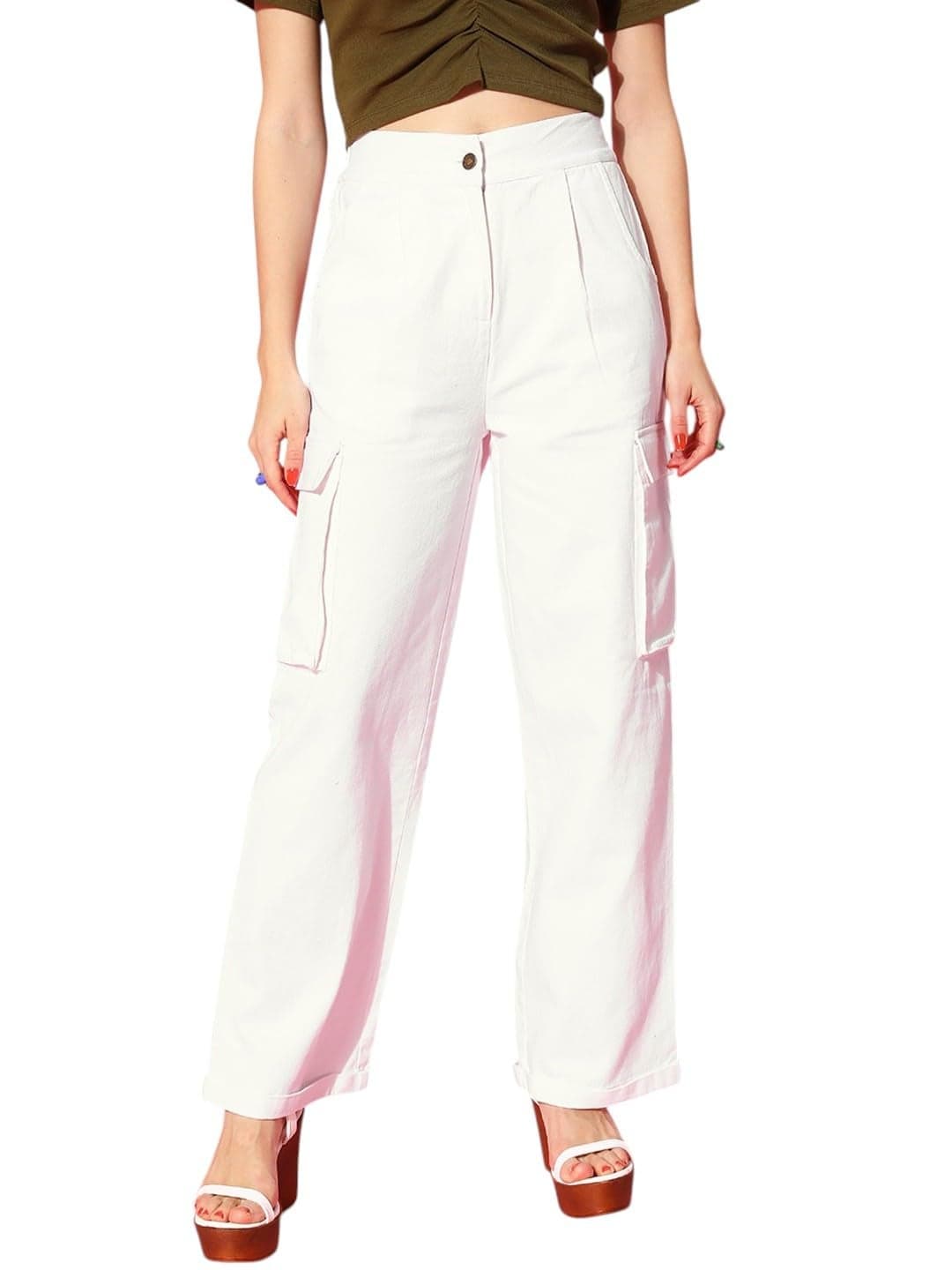 White Box Pockets Straight Pants